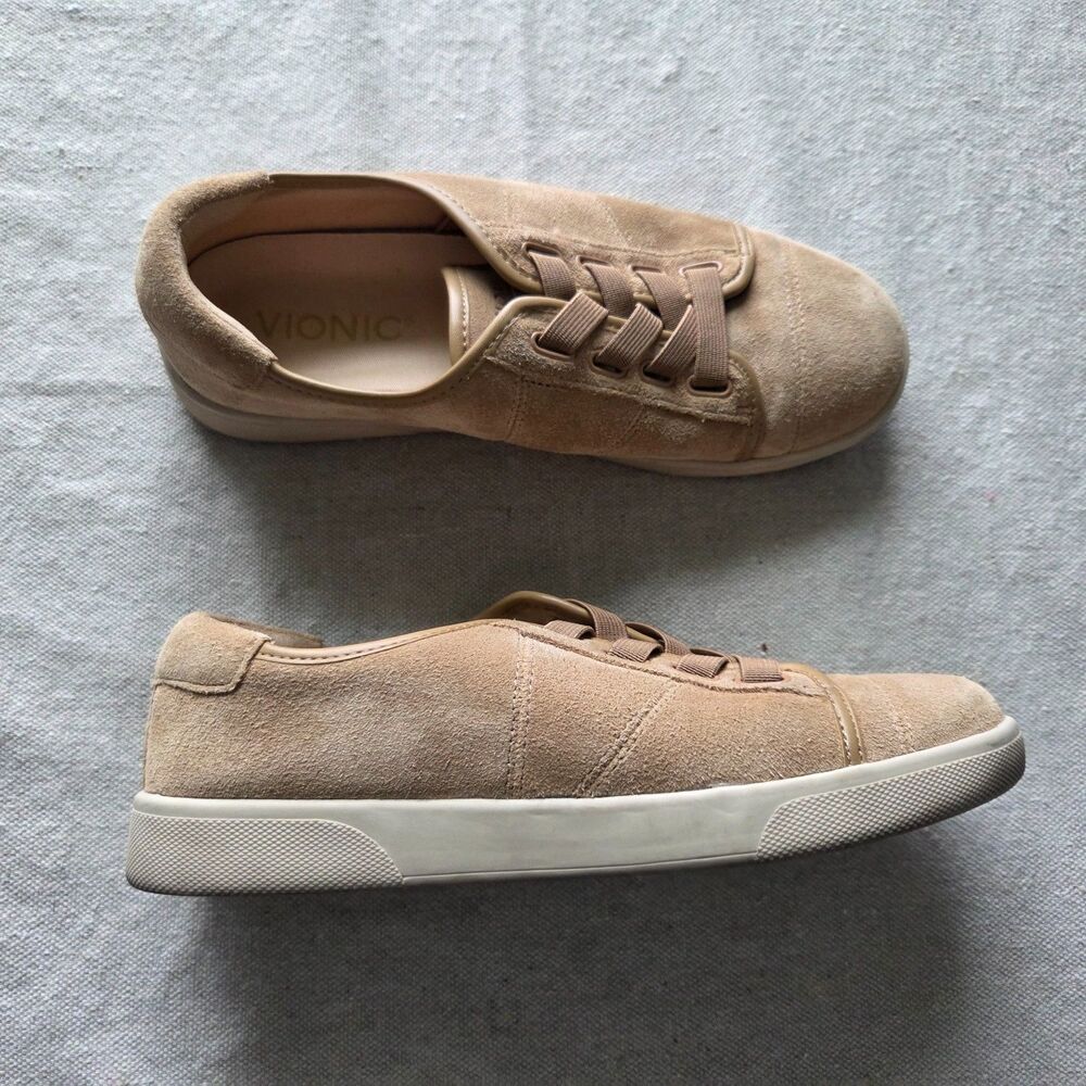 Vionic Sneakers Womens Size 5 Tan Jean Suede Comfort Walking Slip-On Shoes